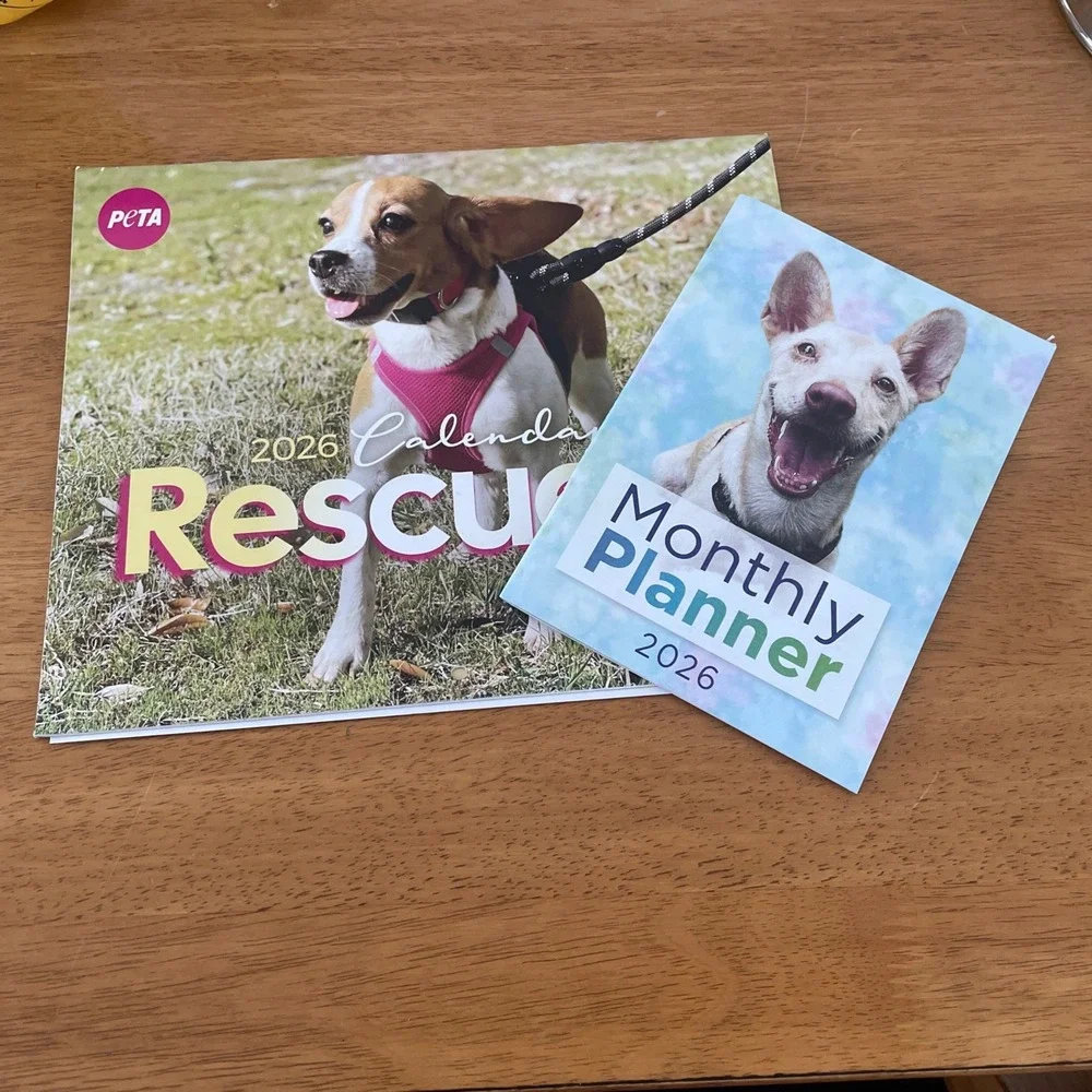 PeTA 2026 Calendar 12 Months Rescued! And 2026 Monthly Planner PETA Lot NEW